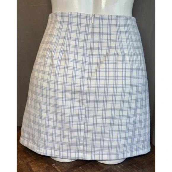 BRANDY MELVILLE Juniors Cute Soft BLUEWHITE PLAID CARA High Rise Mini Skirt - Picture 4 of 15